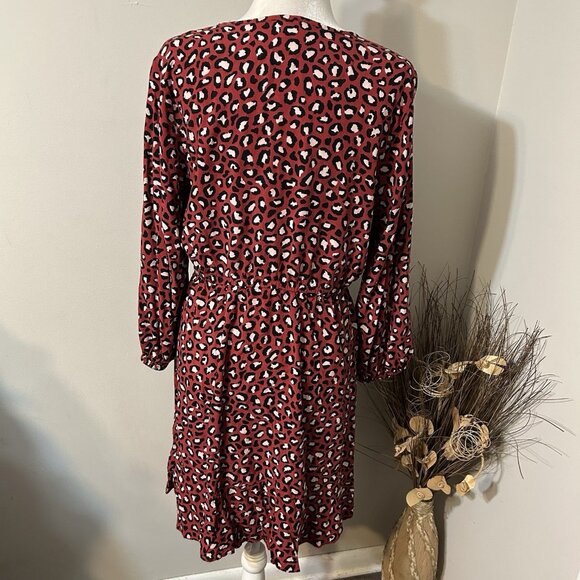 Old Navy Women Cheetah Print A-Line Short Dress V-Neck Burgundy Elastic Waist L - Picture 2 of 10